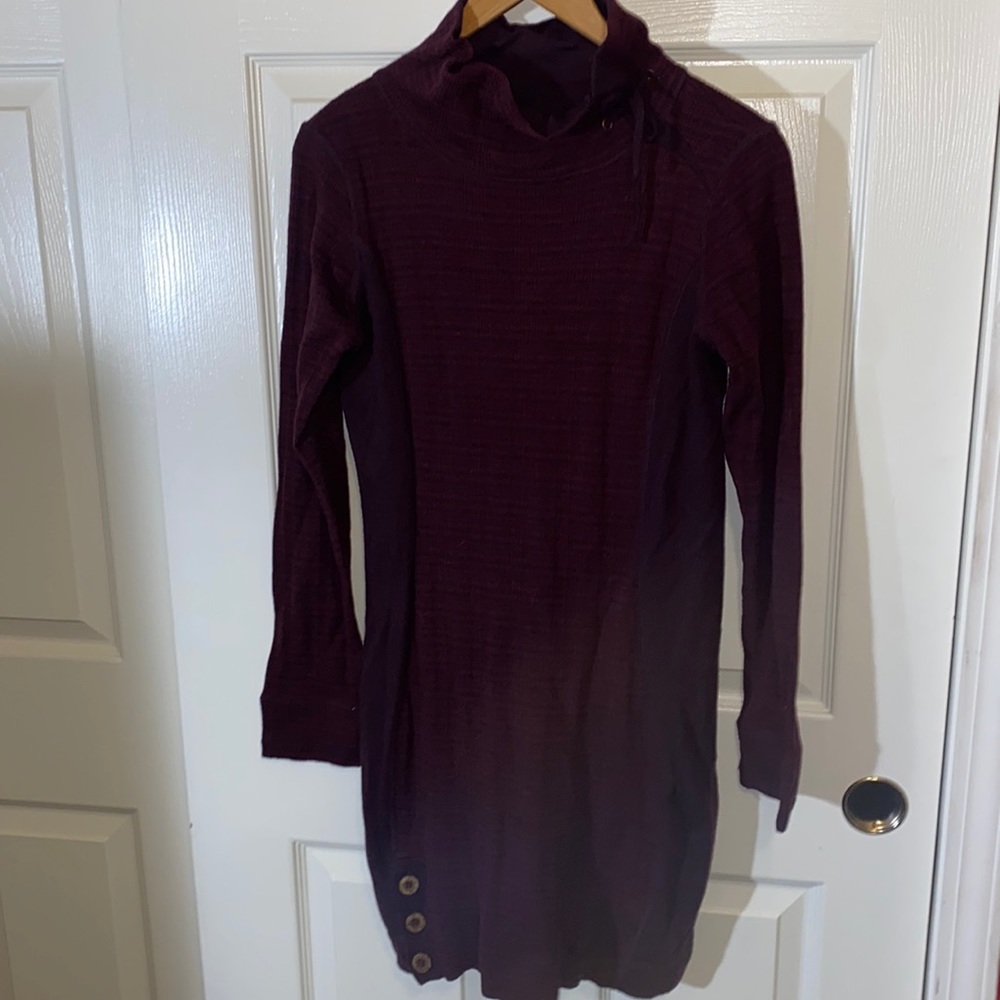 prAna Kelland Sweater Dress Wool Blend Mock Neck Women’s Burgundy